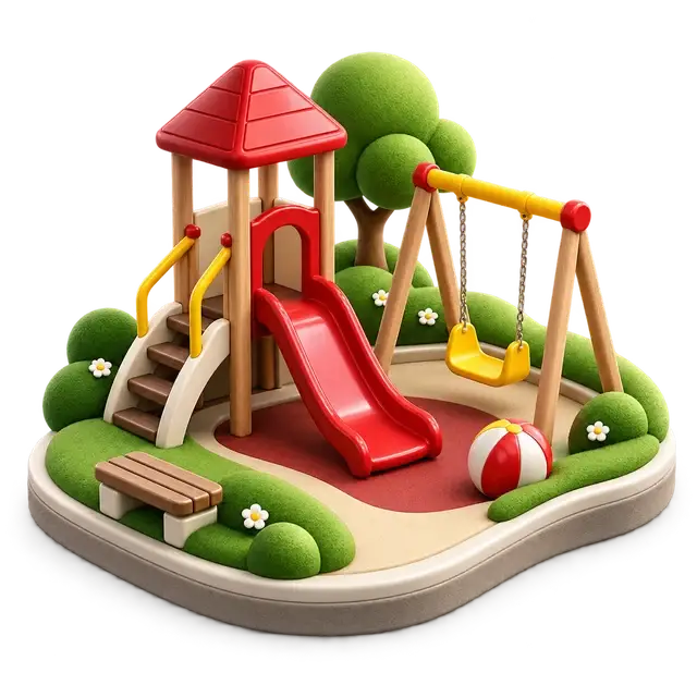 Brigade Gunjur children's play area with slide, swings, seating and landscape