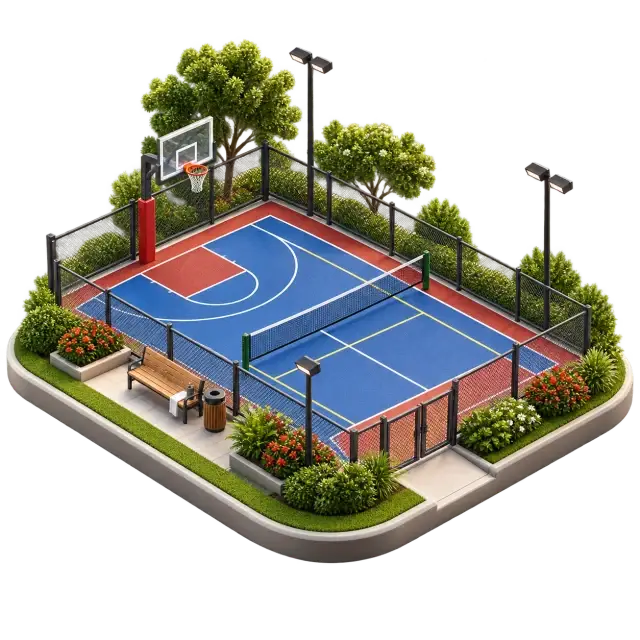 Brigade Gunjur multipurpose sports court with activity space and surrounding planting